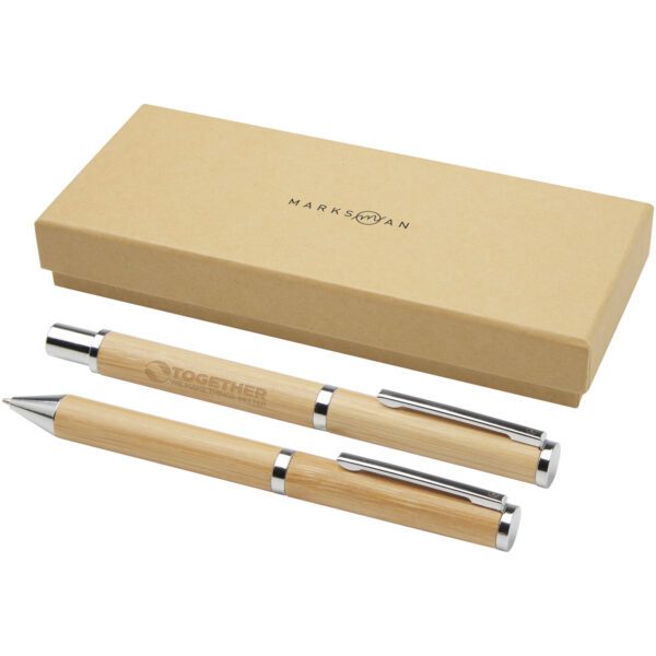 Set de regalo de bolígrafo y rollerball de bambú "Apolys" (tinta negra) - Imagen 3