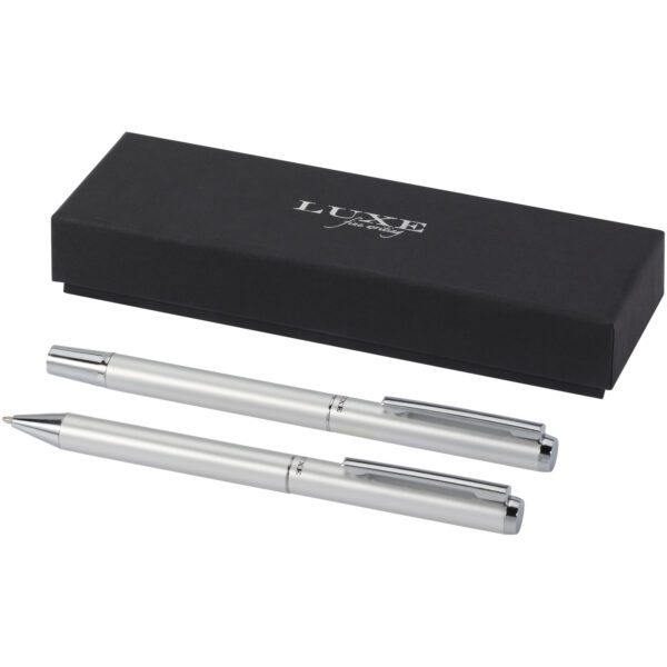 Set de regalo de bolígrafo y rollerball de aluminio reciclado "Lucetto" (tinta negra)