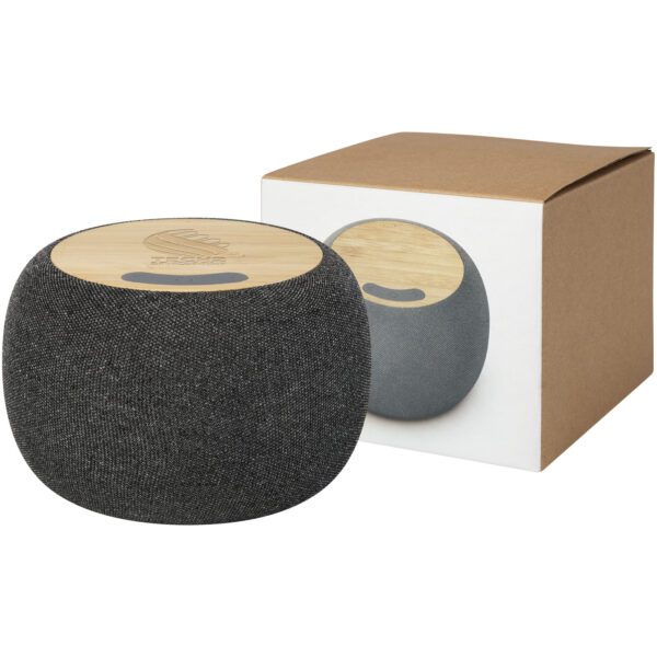 Altavoz de bambú/RPET Bluetooth® y base de carga inalámbrica "Ecofiber" - Imagen 3
