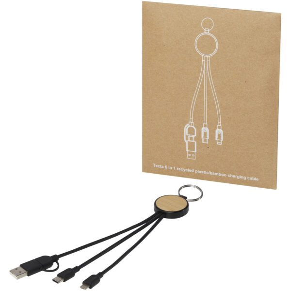 Cable de carga 6 en 1 de plástico reciclado/bambú con llavero "Tecta" - Imagen 7