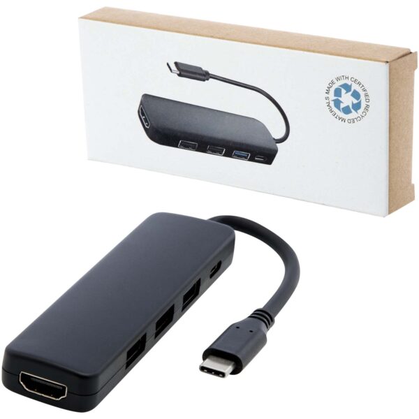 USB 2.0-3.0 con adaptador multimedia de plástico reciclado con puerto HDMI y certificación RCS  "Loop" - Imagen 8
