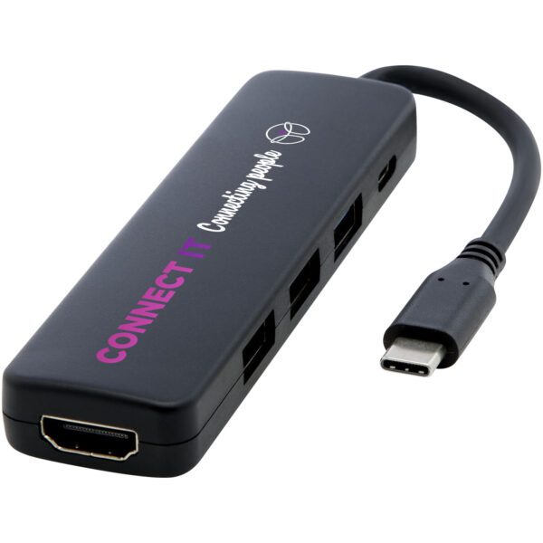 USB 2.0-3.0 con adaptador multimedia de plástico reciclado con puerto HDMI y certificación RCS  "Loop" - Imagen 3