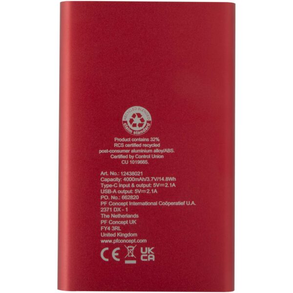 Batería externa tipo C de aluminio reciclado de 4000 mAh "Pep" - Imagen 6