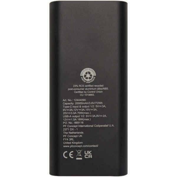 Batería externa para portátil de aluminio reciclado de 20 000 mAh y 70 W "Acamar" - Imagen 6