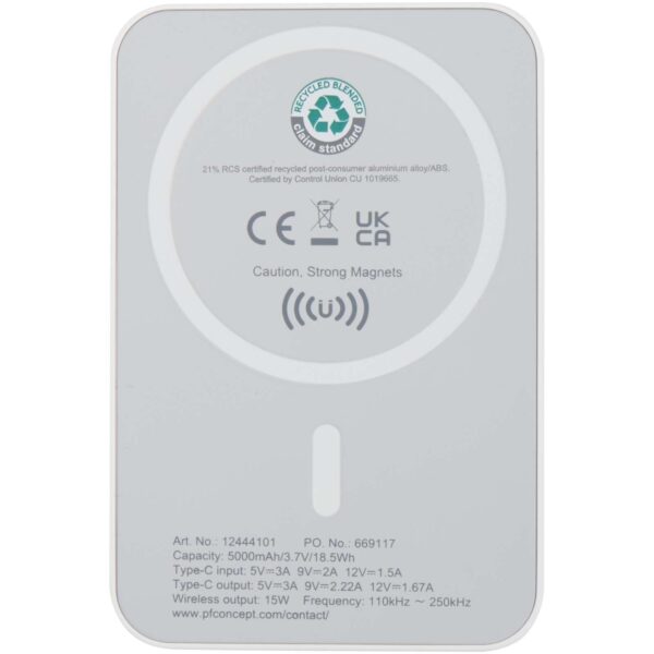 Batería externa inalámbrica magnética de 5000 mAh y 15 W con PD de 20 W fabricada con plástico reciclado "Acrab" - Imagen 6