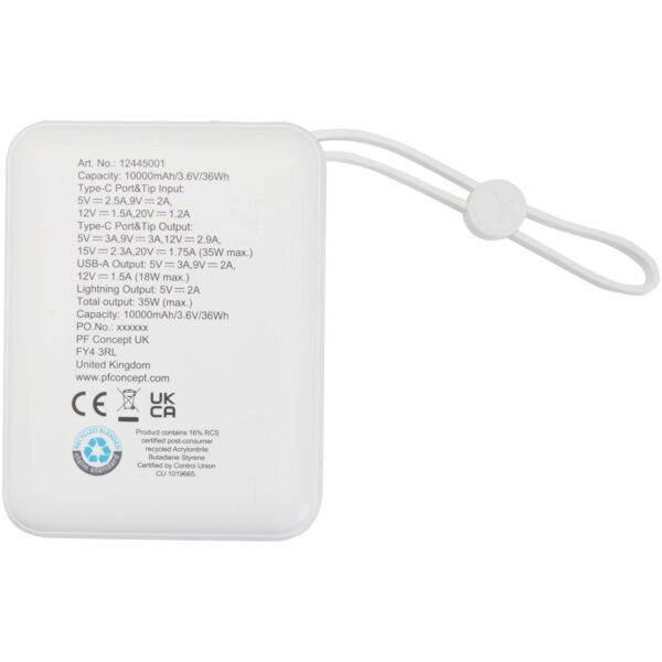 Batería externa para tableta de 10 000 mAh y 35 W con cable tipo C integrado y fabricada con plástico reciclado "Acrux" - Imagen 5