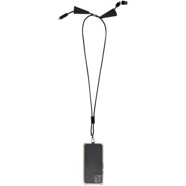 Lanyard de plástico reciclado para smartphone con sincronización de datos integrada y cable 5 en 1 de carga rápida de 100 W "Funi" - Imagen 6
