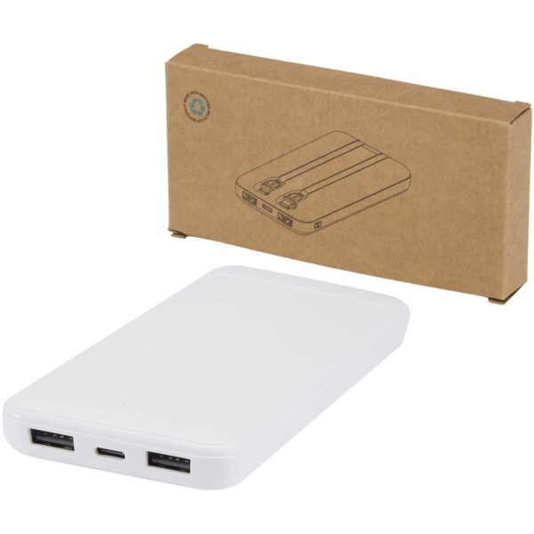Batería externa de plástico reciclado de 10 000 mAh y 10 W con 2 cables integrados "Adhil" - Imagen 2