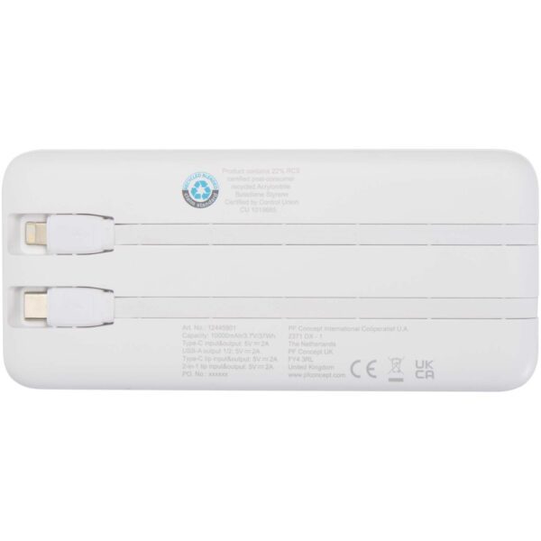 Batería externa de plástico reciclado de 10 000 mAh y 10 W con 2 cables integrados "Adhil" - Imagen 6