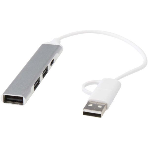 Hub USB-A y tipo-C de 4 puertos de aluminio reciclado con doble entrada "Alkaid" - Imagen 2