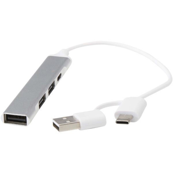 Hub USB-A y tipo-C de 4 puertos de aluminio reciclado con doble entrada "Alkaid" - Imagen 8