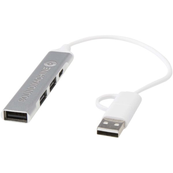 Hub USB-A y tipo-C de 4 puertos de aluminio reciclado con doble entrada "Alkaid" - Imagen 3