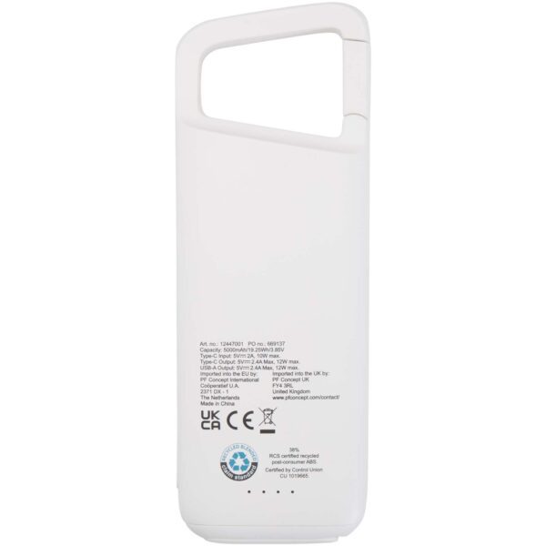 Batería externa de 5000 mAh y 12 W de plástico reciclado resistente al agua con mosquetón "Alkes" - Imagen 6