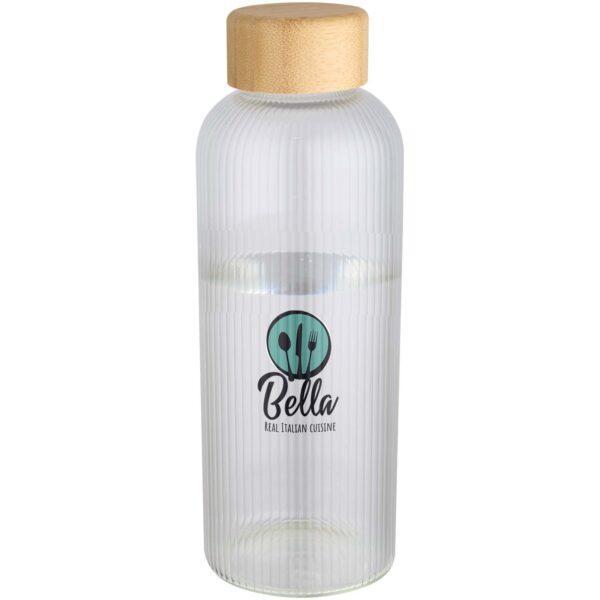 Botella de 650 ml de vidrio borosilicato de pared simple con tapa de bambú "Mirage" - Imagen 3