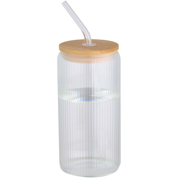 Jarra de 500 ml de vidrio borosilicato de pared simple con tapa de bambú "Mirage"