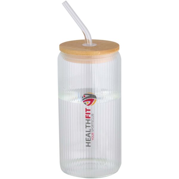 Jarra de 500 ml de vidrio borosilicato de pared simple con tapa de bambú "Mirage" - Imagen 3