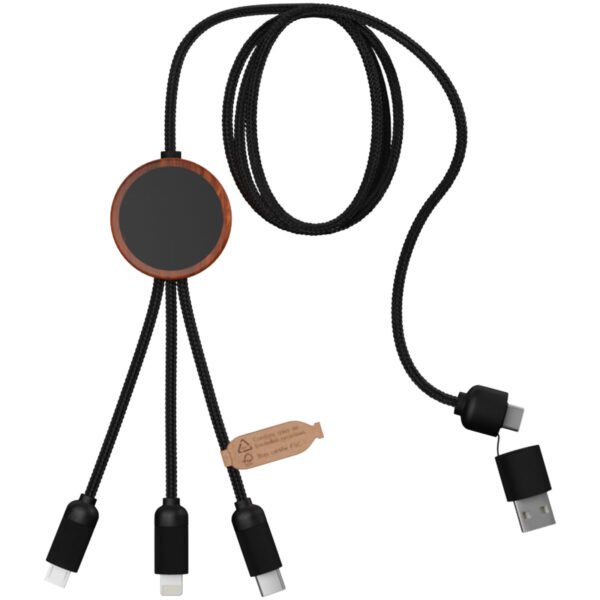 Cable de carga de 40 W 5 en 1 de PET reciclado con logo retroiluminado y estuche redondo de madera "SCX.design C37" - Imagen 6