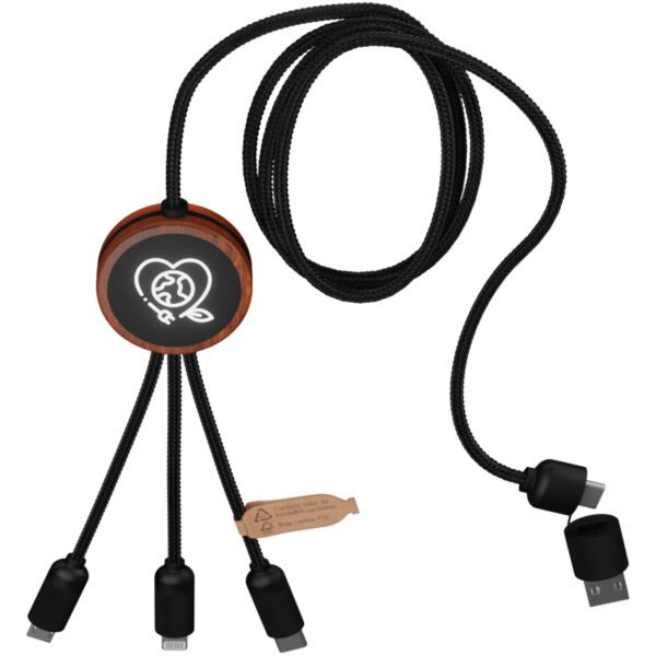 Cable de carga de 40 W 5 en 1 de PET reciclado con logo retroiluminado y estuche redondo de madera "SCX.design C37" - Imagen 7