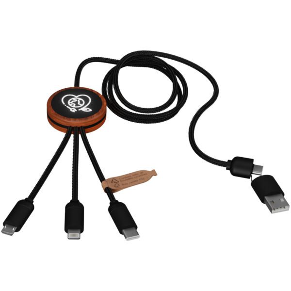 Cable de carga de 40 W 5 en 1 de PET reciclado con logo retroiluminado y estuche redondo de madera "SCX.design C37" - Imagen 8