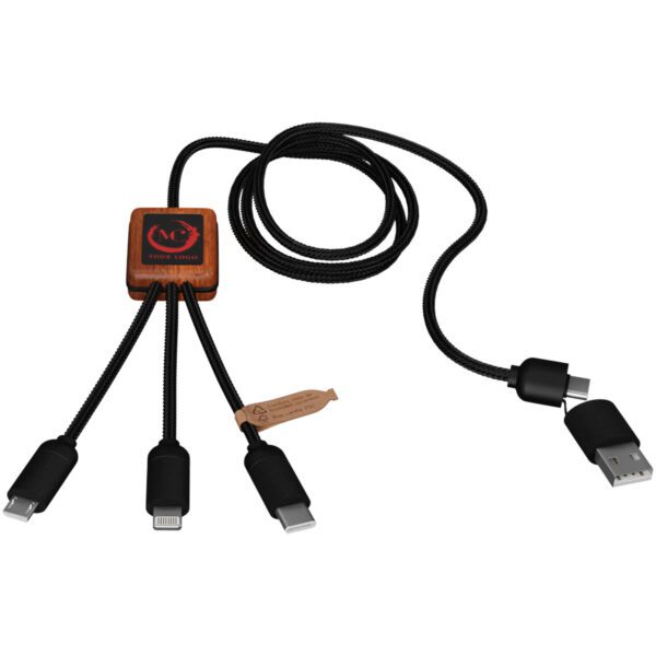 Cable de carga de 40 W 5 en 1 de PET reciclado con logo retroiluminado y estuche cuadrado de madera "SCX.design C38" - Imagen 3