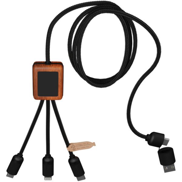 Cable de carga de 40 W 5 en 1 de PET reciclado con logo retroiluminado y estuche cuadrado de madera "SCX.design C38" - Imagen 5