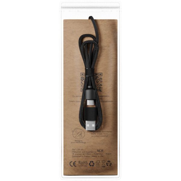 Cable de carga de 40 W 5 en 1 de PET reciclado con logo retroiluminado y estuche cuadrado de madera "SCX.design C38" - Imagen 4