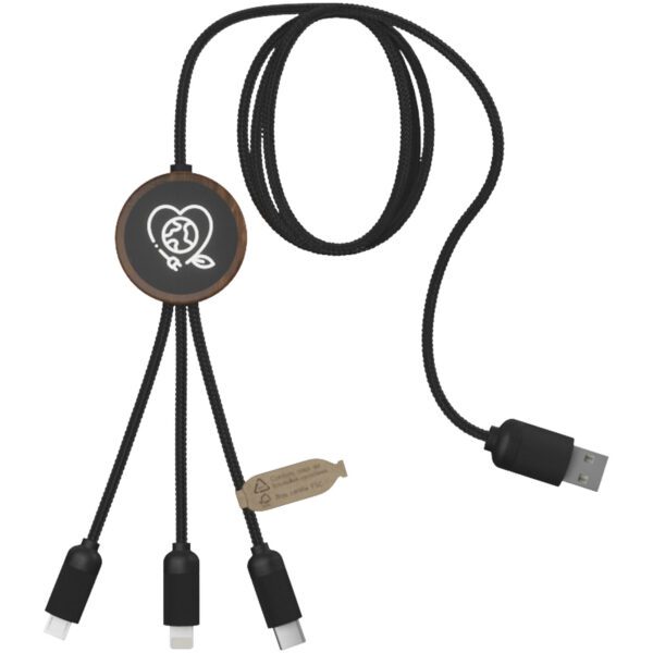 Cable de carga 3 en 1 extendido de PET reciclado con logotipo retroiluminado y estuche redondo de bambú "SCX.design C36" - Imagen 2
