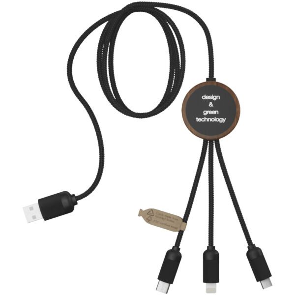 Cable de carga 3 en 1 extendido de PET reciclado con logotipo retroiluminado y estuche redondo de bambú "SCX.design C36" - Imagen 5