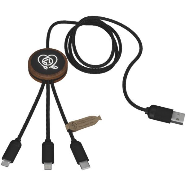 Cable de carga 3 en 1 extendido de PET reciclado con logotipo retroiluminado y estuche redondo de bambú "SCX.design C36" - Imagen 6