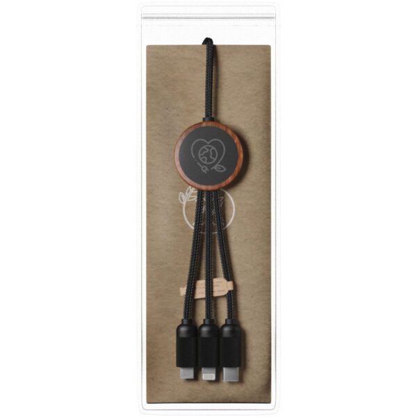 Cable de carga 3 en 1 extendido de PET reciclado con logotipo retroiluminado y estuche redondo de bambú "SCX.design C36" - Imagen 4