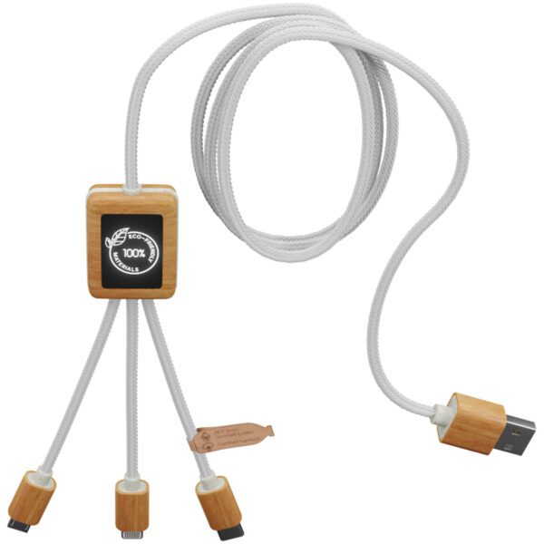 Cable de carga 3 en 1 de PET reciclado con logotipo retroiluminado y estuche cuadrado de bambú "SCX.design C39" - Imagen 3