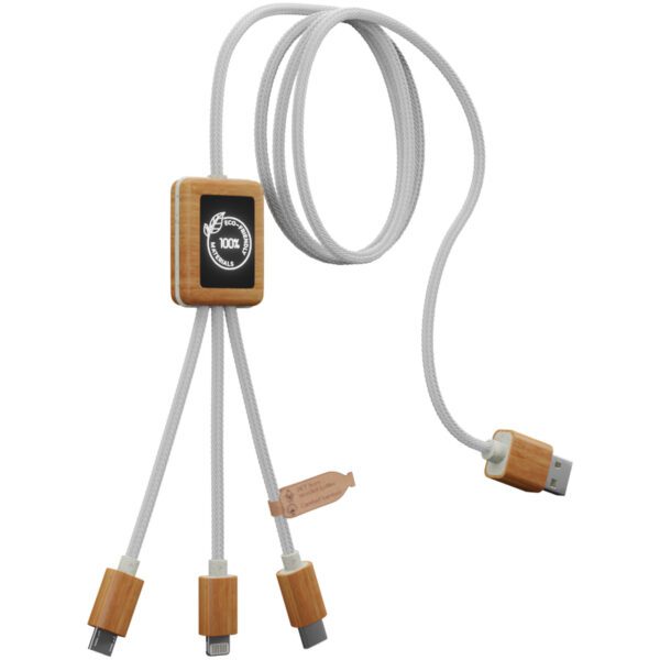 Cable de carga 3 en 1 de PET reciclado con logotipo retroiluminado y estuche cuadrado de bambú "SCX.design C39" - Imagen 4