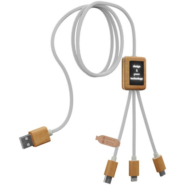 Cable de carga 3 en 1 de PET reciclado con logotipo retroiluminado y estuche cuadrado de bambú "SCX.design C39" - Imagen 5